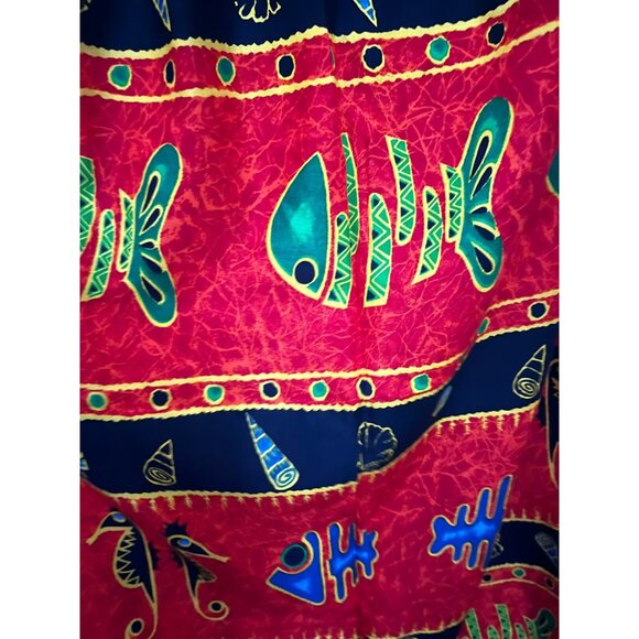 Red Black Tropical Fish Print Womens 2 Pc Maxi Skirt Smocked Tube Top Jammin Sex - Picture 3 of 6